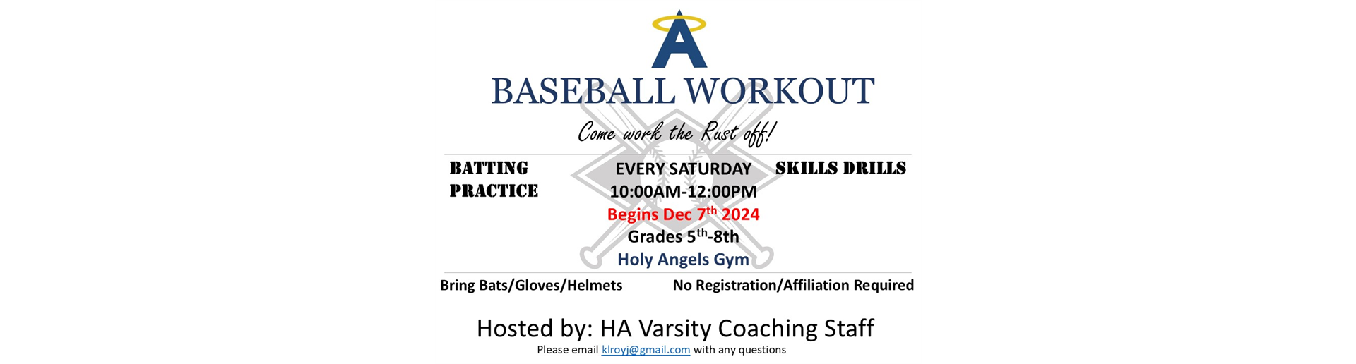 Baseball Winter Workouts begin December 7th